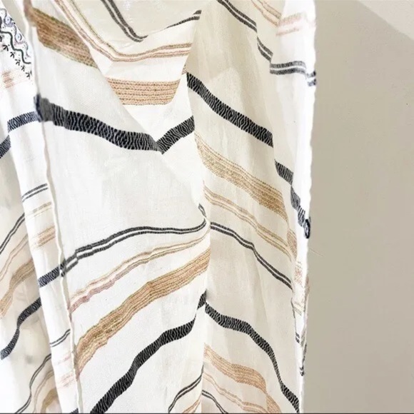 Anthropologie Duet Beige Striped Tasseled Mariska Caftan Coverup Dress One Size - Picture 9 of 10